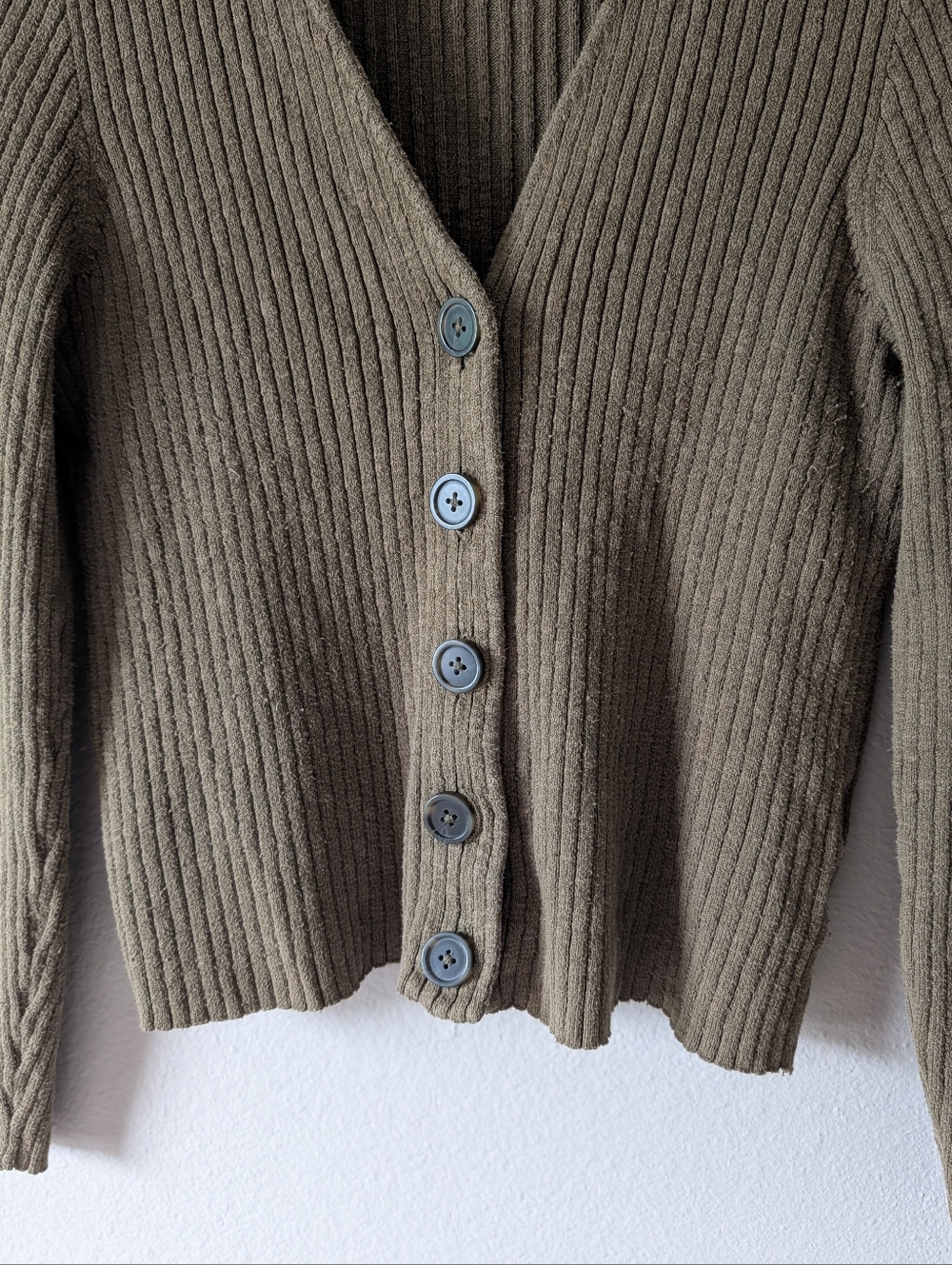 Madewell Ribbed Knit Cardigan Olive Green Button Front Womens XL Runs Small - Picture 4 of 6